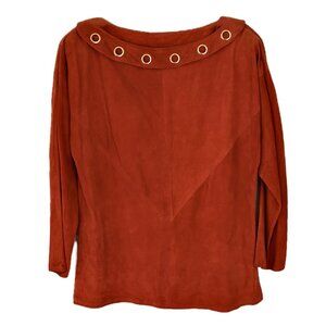 Vakko Vintage Suede Pullover Top Boat Neck Long Sleeve Autumn Rust Size M